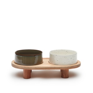 Set 2 boluri pentru animale de companie cu suport din ceramica Dumbi Kave Home