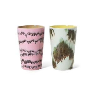 Set 2 cani multicolore din ceramica 460 ml 70s Baroque HKliving