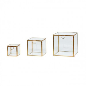 Set 2 cutii decorative transparente/aurii din sticla Rhania Hubsch