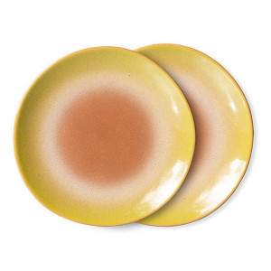 Set 2 farfurii pentru desert galben/portocalii din ceramica 18 cm 70s HK Living