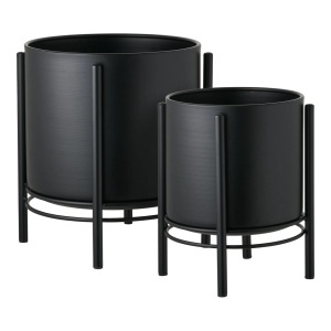 Set 2 ghivece cu suport negre din metal Melis House Nordic
