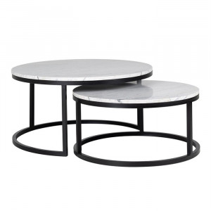 Set 2 masute de cafea albe/negre din marmura si fier Lexington Richmond Interiors
