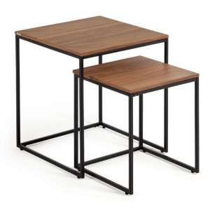 Set 2 masute de cafea negre/maro inchis din MDF si fier Yoana Square Kave Home