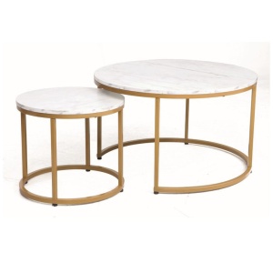 Set 2 mese de cafea albe/aurii din metal Dion The Home Collection