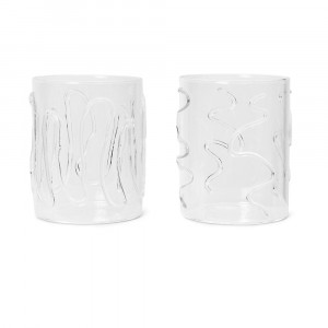 Set 2 pahare transparente din sticla 350 ml Doodle Ferm Living