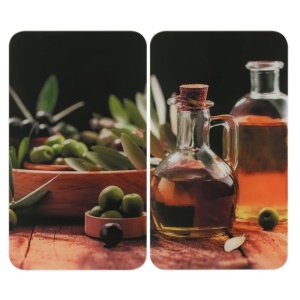 Set 2 placi protectie plita multicolore din sticla 30x52 cm Olive Oil Wenko
