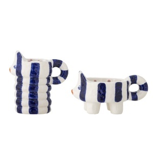 Set 2 suporturi lumanare alb/albastre din ceramica Caty Bloomingville