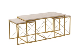 Set 3 mese de cafea aurii/bej din metal Defne The Home Collection