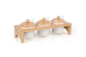 Set 3 recipiente pentru condimente cu suport maro din ceramica Cumino The Home Collection