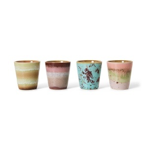 Set 4 cesti multicolore din ceramica 100 ml 70s Futurism HKliving