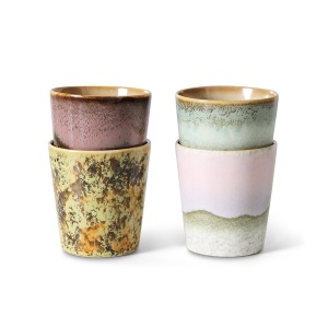 Set 4 cesti multicolore din ceramica 230 ml 70s Serendipity HKliving