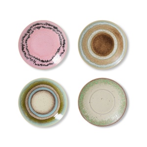Set 4 farfurioare multicolore din ceramica 12 cm 70s Doodle HKliving