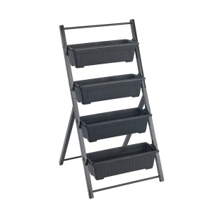 Set 4 ghivece cu suport negre din metal Terrace Wenko