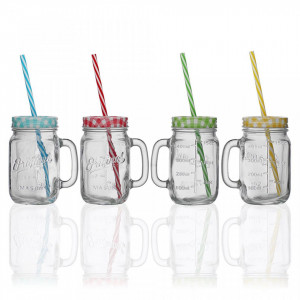 Set 4 pahare multicolore din sticla 10,5x13,5 cm pentru limonada Pitchers Lid Versa Home