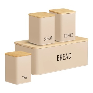 Set 4 recipiente cu capac bej din metal Tula House Nordic