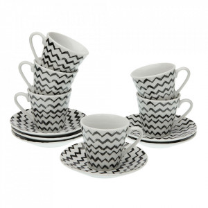 Set 6 cesti cu farfurioare albe/negre din portelan 5x6 cm Lauren Versa Home