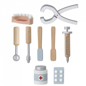Set 9 jucarii multicolore din lemn Eleo Dentist Bloomingville Mini