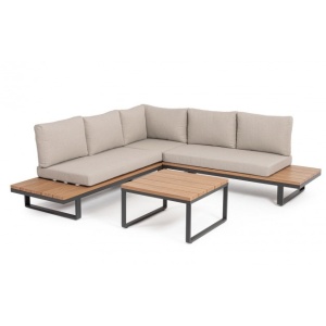 Set canapea cu colt modulara exterior cu masa de cafea gri carbune/maro din metal Zelmar Bizzotto