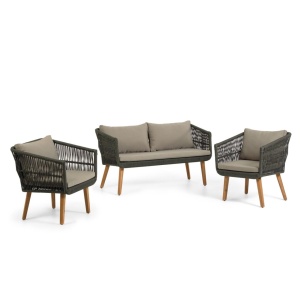 Set canapea exterior si 2 fotolii verzi/maro din textil Inti Kave Home