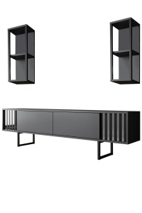 Set comoda TV cu 2 etajere gri/negru Chrome Line The Home Collection