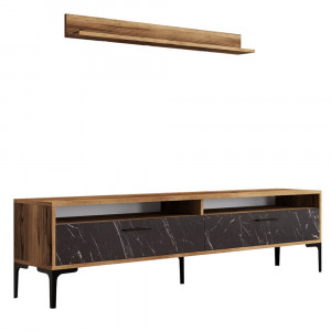 Set comoda TV si raft maro/negru din metal Istanbul The Home Collection