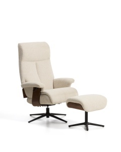 Set fotoliu rotativ si taburet bej/negru din textil Toriel Micro Boucle Kave Home