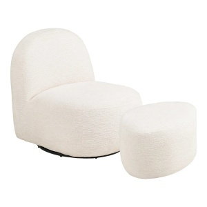 Set fotoliu si taburet alb antic din textil Milo House Nordic