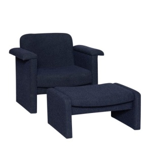 Set fotoliu si taburet pentru picioare albastre din textil Softly Boucle Hubsch