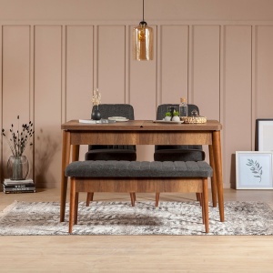 Set masa dining cu bancheta si 2 scaune maro inchis/gri Vina The Home Collection