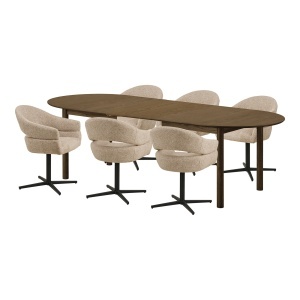 Set masa dining extensibila si 6 scaune din lemn maro inchis Bundaberg and Dover House Nordic