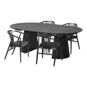 Set masa dining extensibila si 6 scaune negre din lemn Osaka and Agustin House Nordic