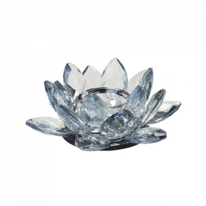 Suport lumanare albastru deschis din sticla 6 cm Lotus Margit Brandt