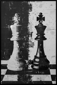 Tablou alb/negru din fibre naturale 80x120 cm Schaken Ter Halle