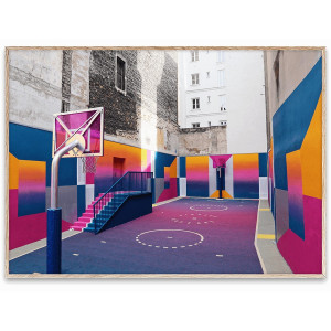 Tablou multicolor cu rama din lemn 30x40 cm Cities of Basketball 08 (Paris) Paper Collective