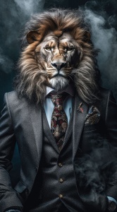 Tablou multicolor din sticla 55x100 cm Lion In Suit Ter Halle