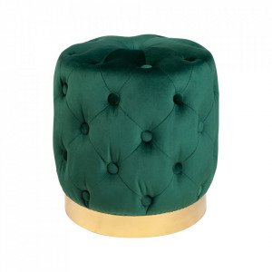 Taburet rotund verde inchis/auriu din catifea 37 cm Modern Baroque The Home Collection