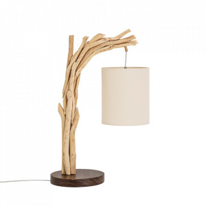 Veioza alba/crem din lemn si bumbac 60 cm Wild Nature Invicta Interior