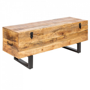 Bancheta maro/neagra din lemn si metal 115 cm Chest Bench The Home Collection