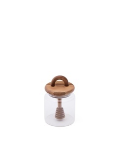 Borcan cu capac pentru miere transparent/maro din sticla 9x14 cm Nukha Kave Home