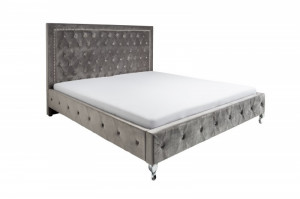 Cadru pat gri din catifea si MDF 190x215 cm Extravagancia The Home Collection