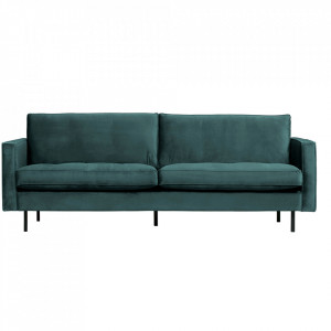 Canapea albastru teal din catifea pentru 2,5 persoane Rodeo Woood