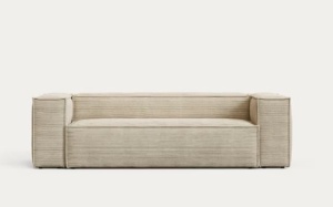 Canapea crem din textil pentru 3 persoane Blok Corduroy Kave Home