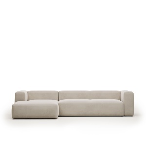 Canapea cu colt alba din textil pentru 4 persoane Blok Chenille FR Left Kave Home