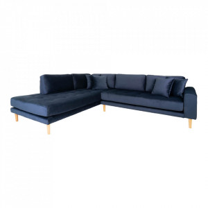 Canapea cu colt albastra din catifea 257 cm Lido Left House Nordic
