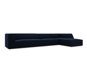 Canapea cu colt albastru royal din catifea pentru 5 persoane Ruby Right Micadoni