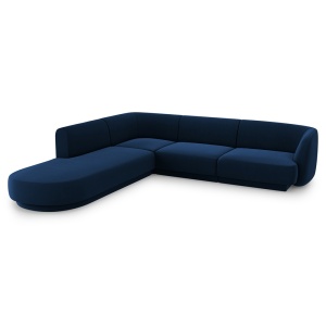 Canapea cu colt albastru royal din catifea pentru 6 persoane Miley Left Micadoni