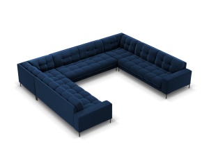Canapea cu colt albastru royal din catifea pentru 9 persoane Mamaia Velvet Black Micadoni