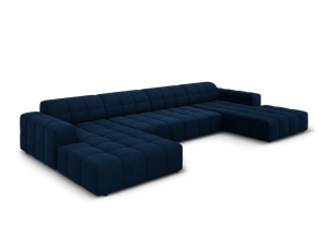 Canapea cu colt albastru royal inchis din catifea pentru 6 persoane Jennifer Panoramic Micadoni