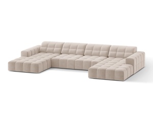 Canapea cu colt bej deschis din catifea pentru 6 persoane Jennifer Panoramic Micadoni