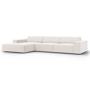 Canapea cu colt bej deschis din textil pentru 4 persoane Jodie Left Micadoni